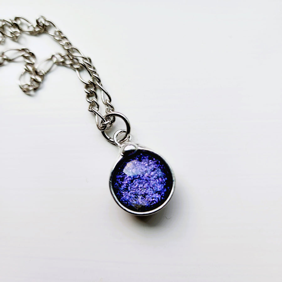 Small Purple Dichroic Fused Glass Pendant Necklace