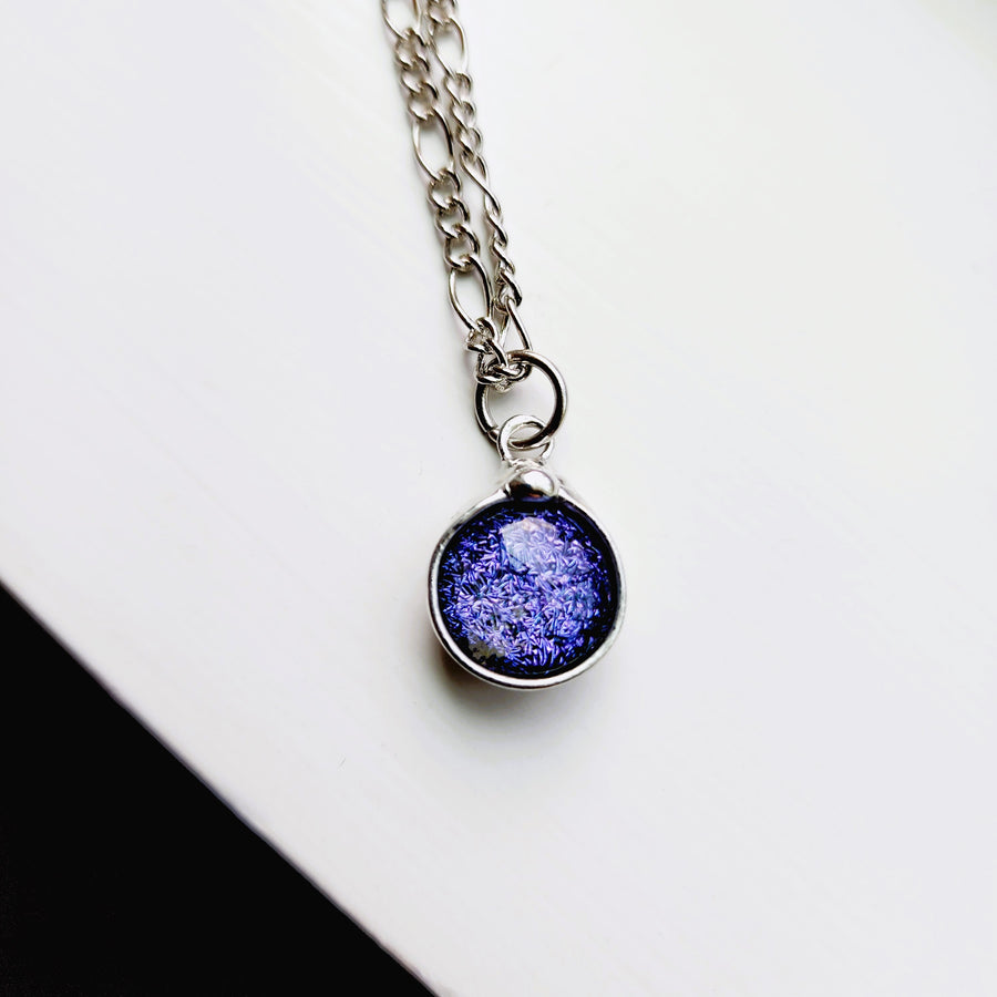Small Purple Dichroic Fused Glass Pendant Necklace