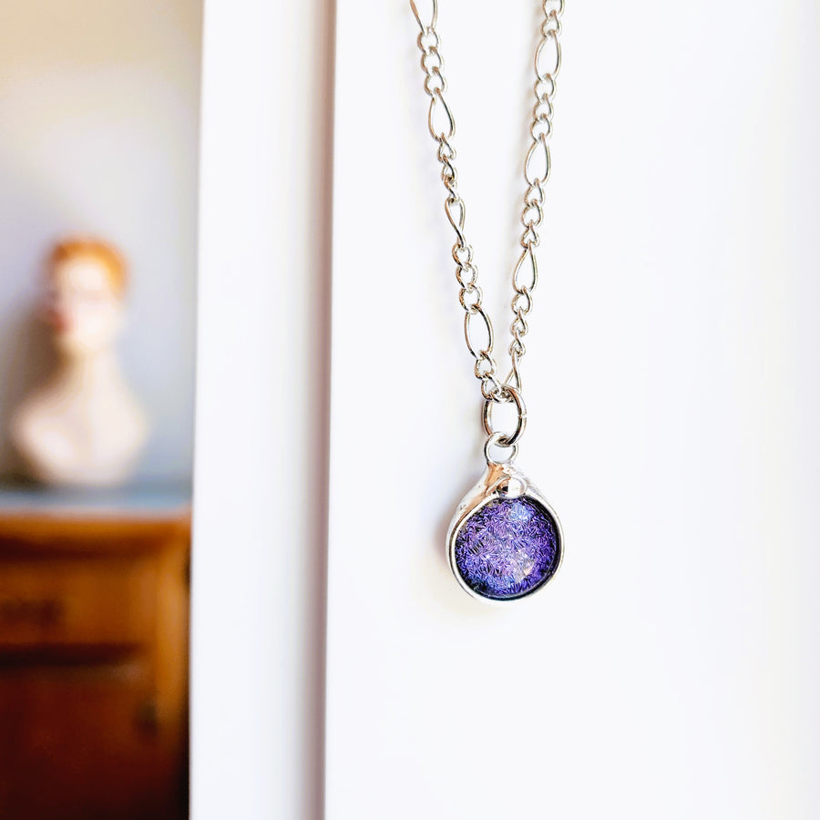 Small Purple Dichroic Fused Glass Pendant Necklace