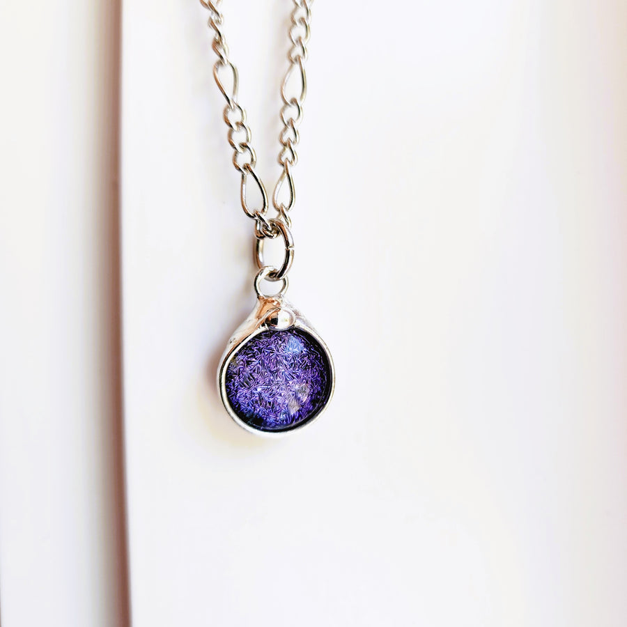 Small Purple Dichroic Fused Glass Pendant Necklace