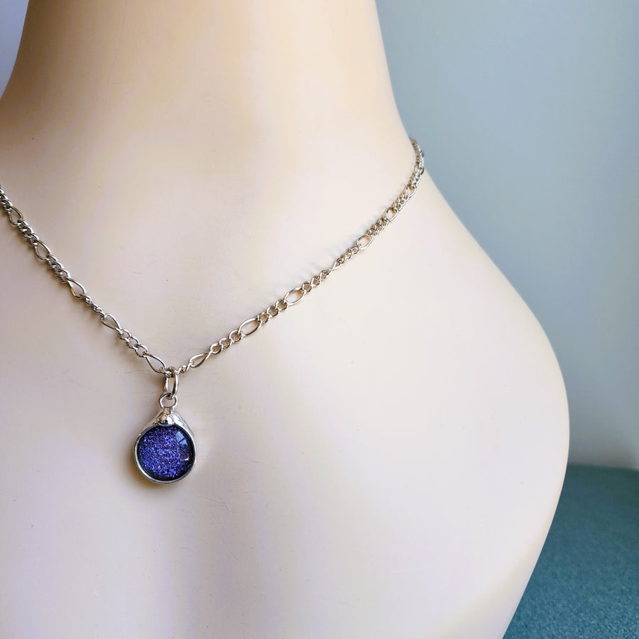 Small Purple Dichroic Fused Glass Pendant Necklace