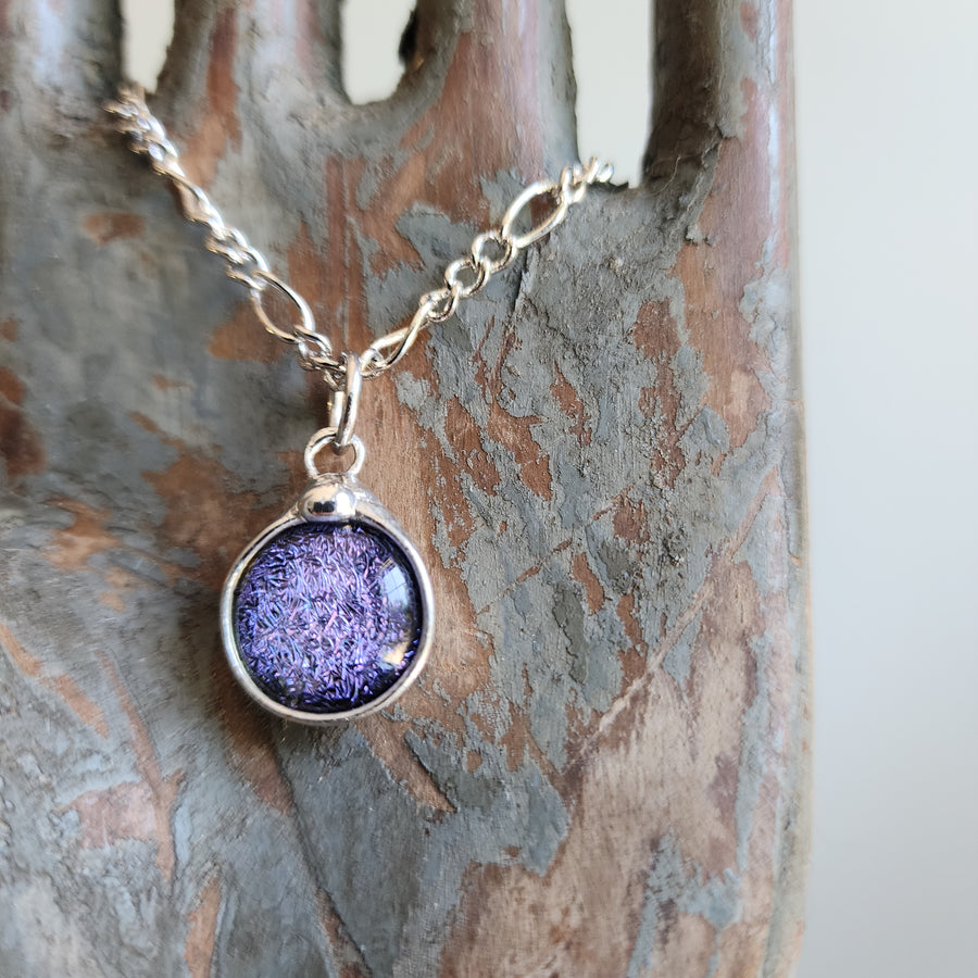 Small Purple Dichroic Fused Glass Pendant Necklace