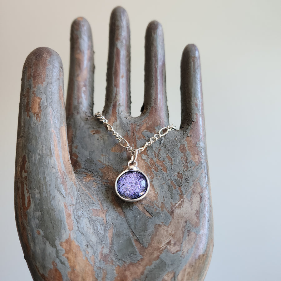 Small Purple Dichroic Fused Glass Pendant Necklace