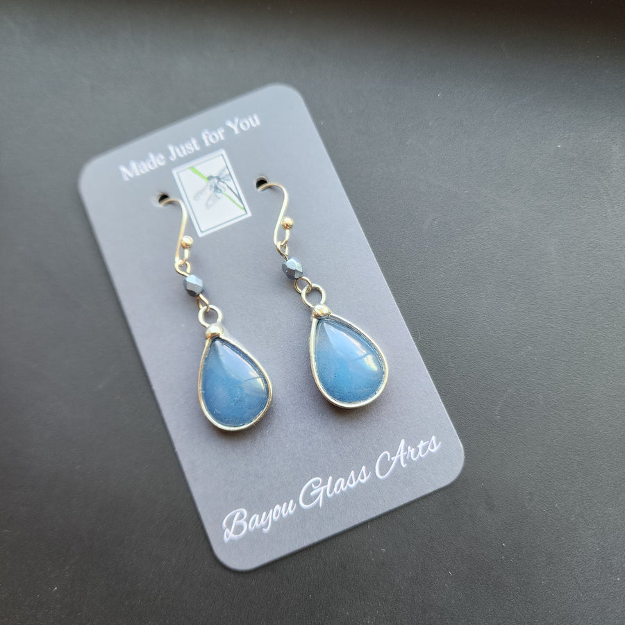 Pretty Glass Earrings, Blue Dangle Earrings, Sterling Silver Ear Wires