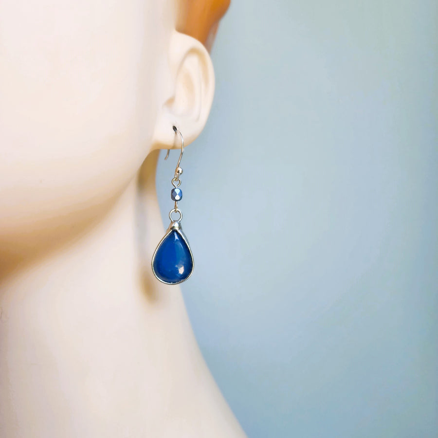 Pretty Glass Earrings, Blue Dangle Earrings, Sterling Silver Ear Wires