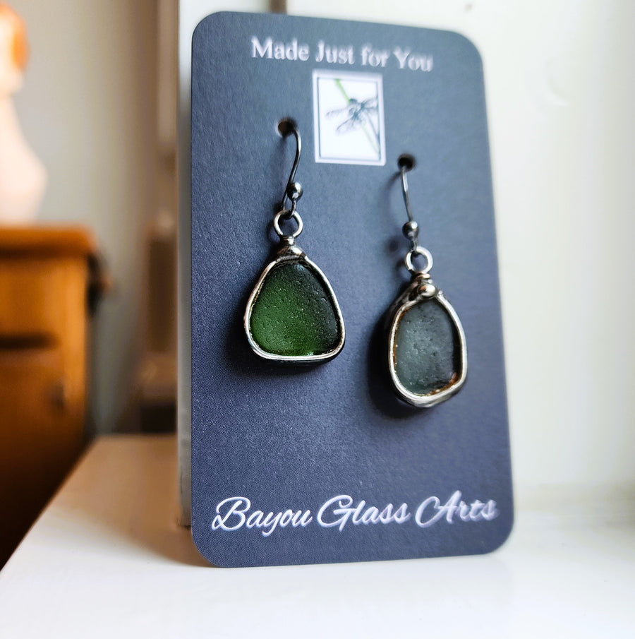 Beach Glass Earrings, Sterling Silver Ear Wires
