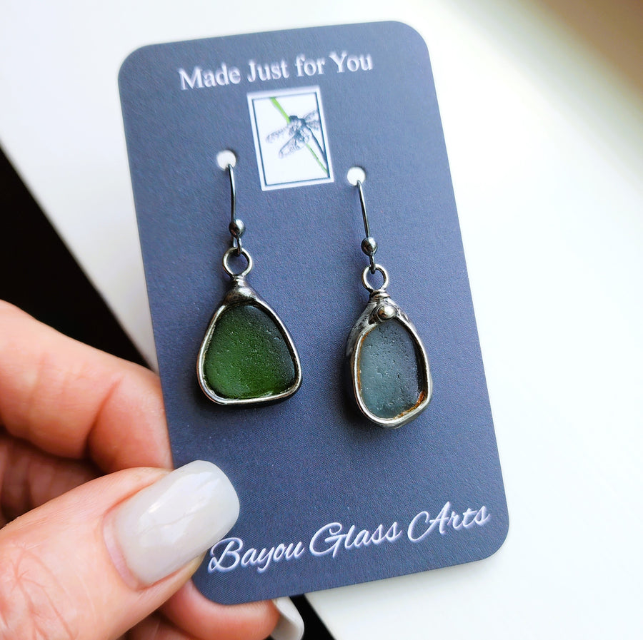 Beach Glass Earrings, Sterling Silver Ear Wires