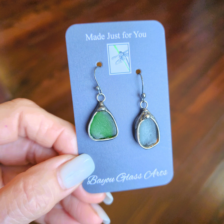 Beach Glass Earrings, Sterling Silver Ear Wires