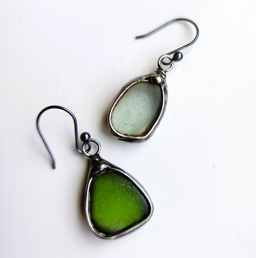 Beach Glass Earrings, Sterling Silver Ear Wires