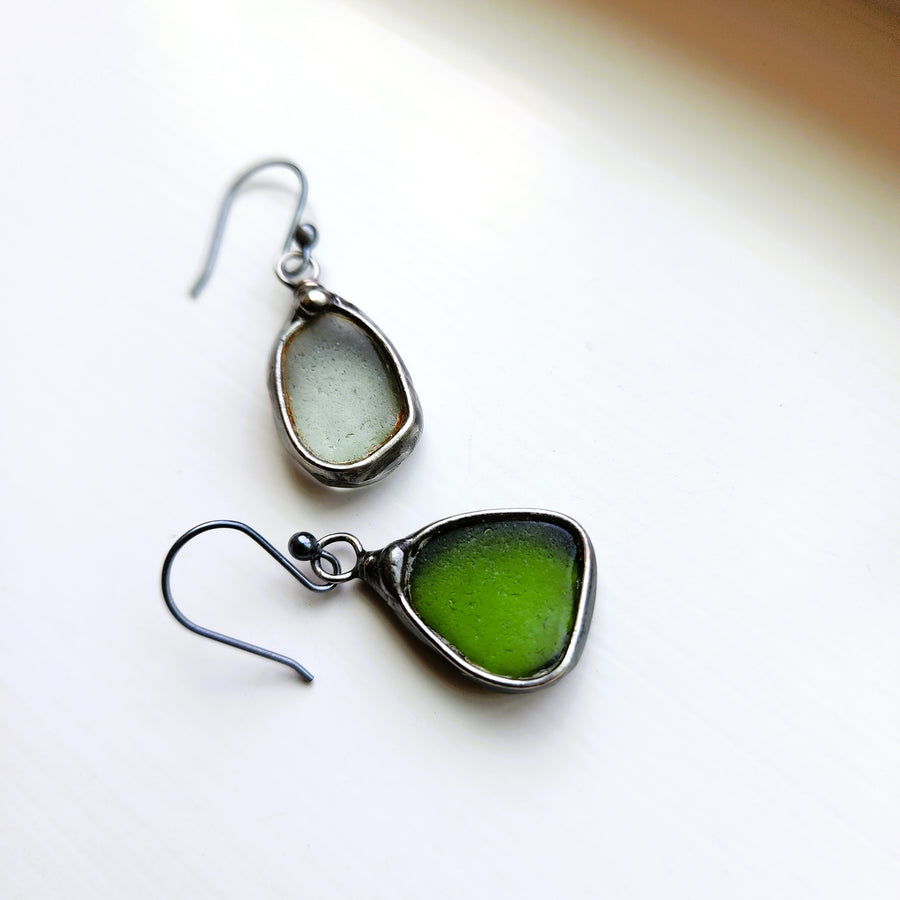Beach Glass Earrings, Sterling Silver Ear Wires
