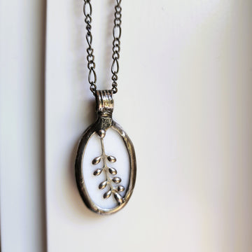 White Stained Glass with Leaf Pendant