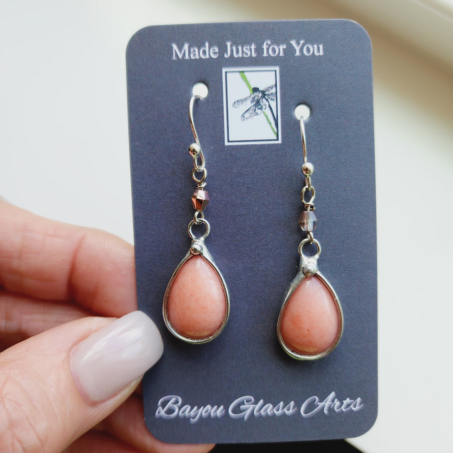 Pretty Glass Earrings, Coral Pink Dangle Earrings, Sterling Silver Ear Wires