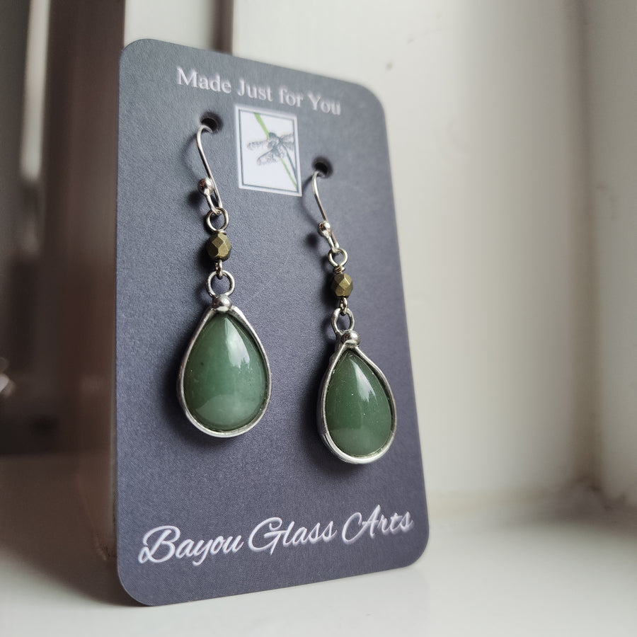 Pretty Glass Earrings, Sage Green Dangle Earrings, Sterling Silver Ear Wires