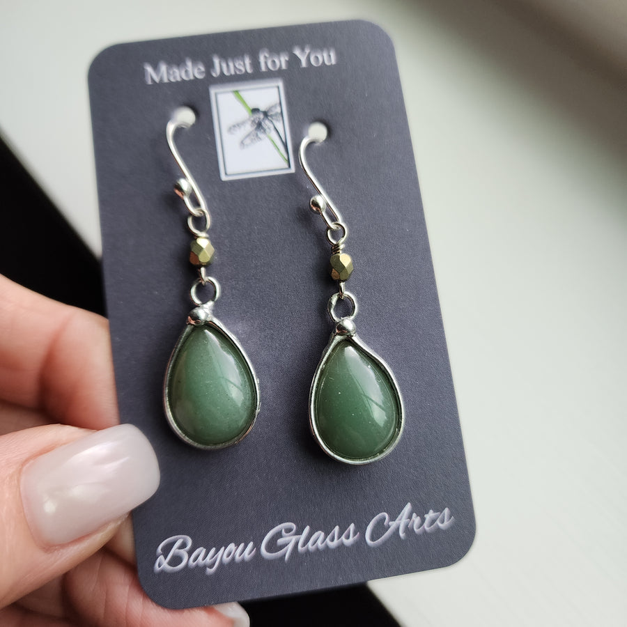 Pretty Glass Earrings, Sage Green Dangle Earrings, Sterling Silver Ear Wires