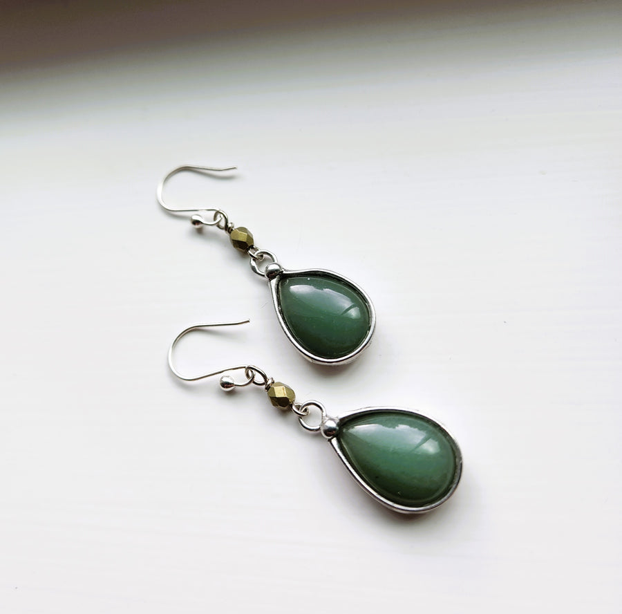 Pretty Glass Earrings, Sage Green Dangle Earrings, Sterling Silver Ear Wires
