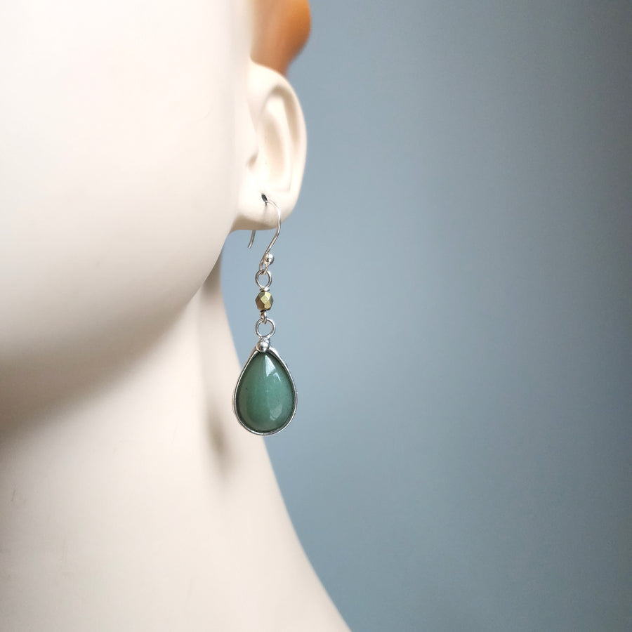 Pretty Glass Earrings, Sage Green Dangle Earrings, Sterling Silver Ear Wires