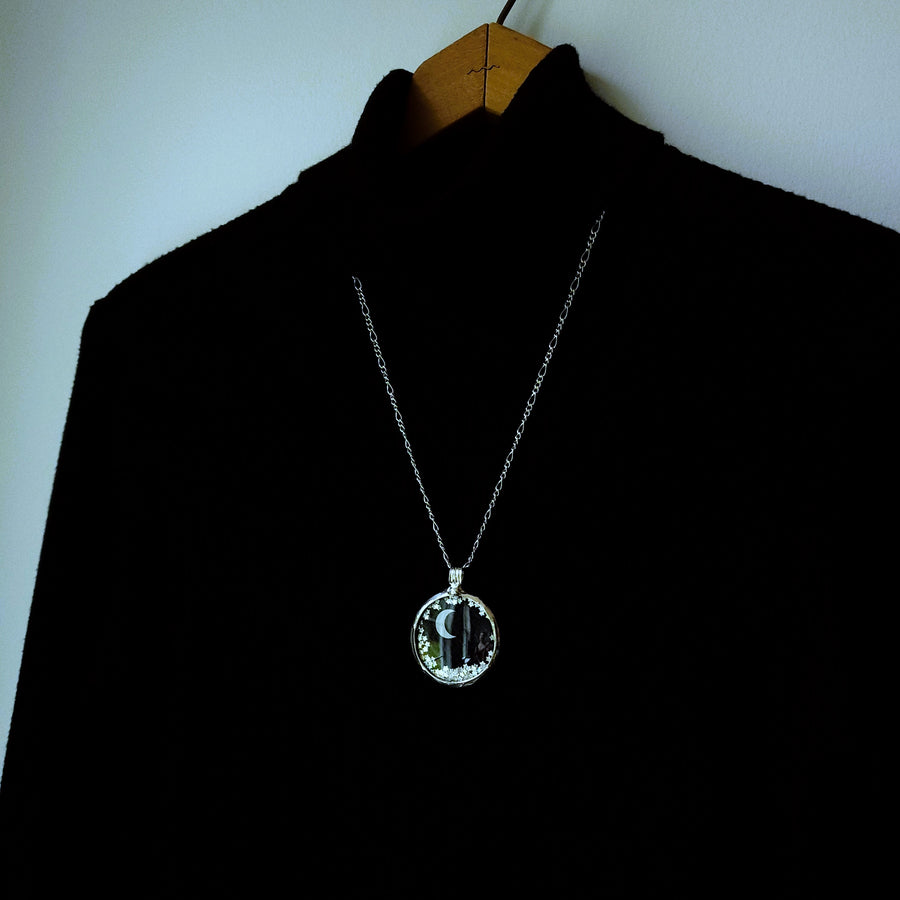 Fidget Pendant Necklace, Moon and Stars, Stained Glass Jewelry