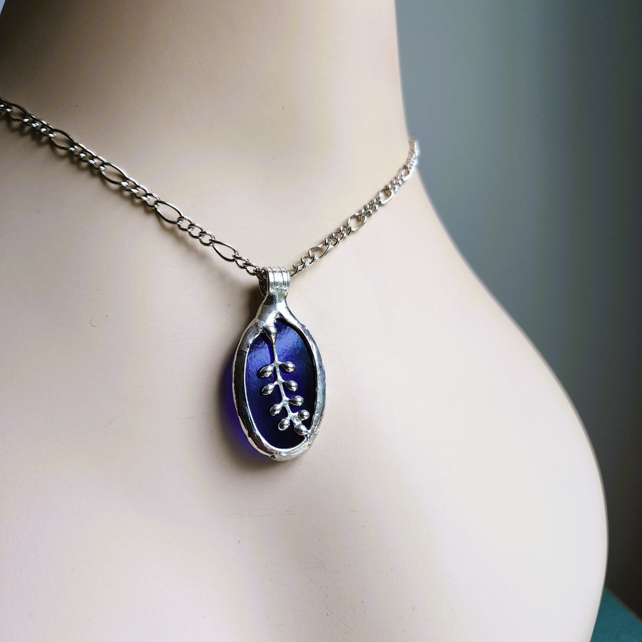 Blue Stained Glass Pendant Necklace