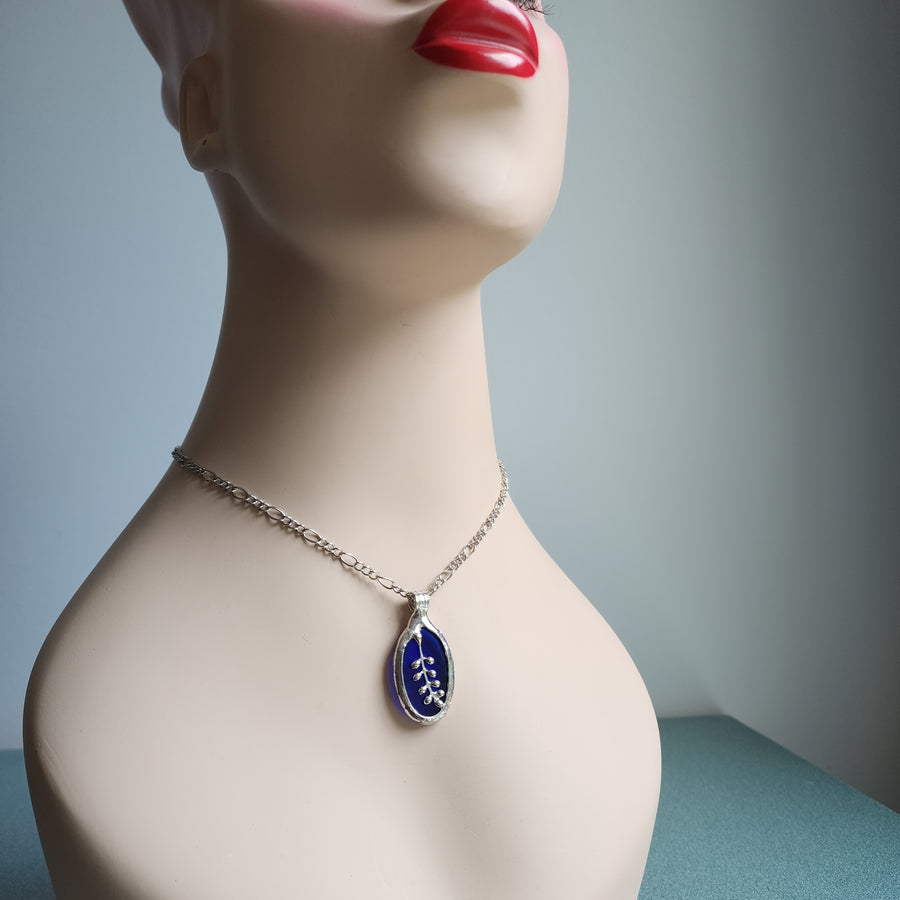 Blue Stained Glass Pendant Necklace