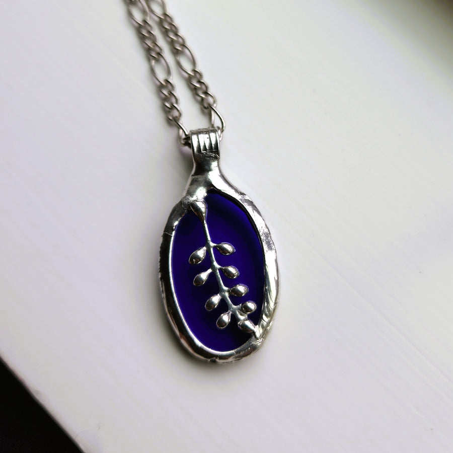 Blue Stained Glass Pendant Necklace