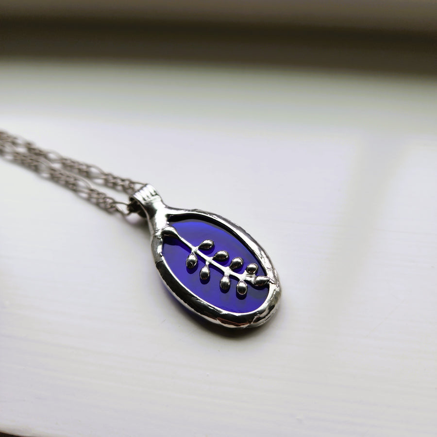 Blue Stained Glass Pendant Necklace