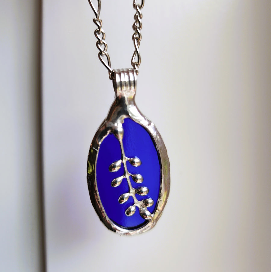 Blue Stained Glass Pendant Necklace