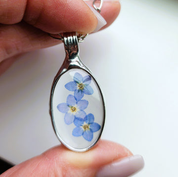 Real Pressed Forget Me Nots in Glass Pendant