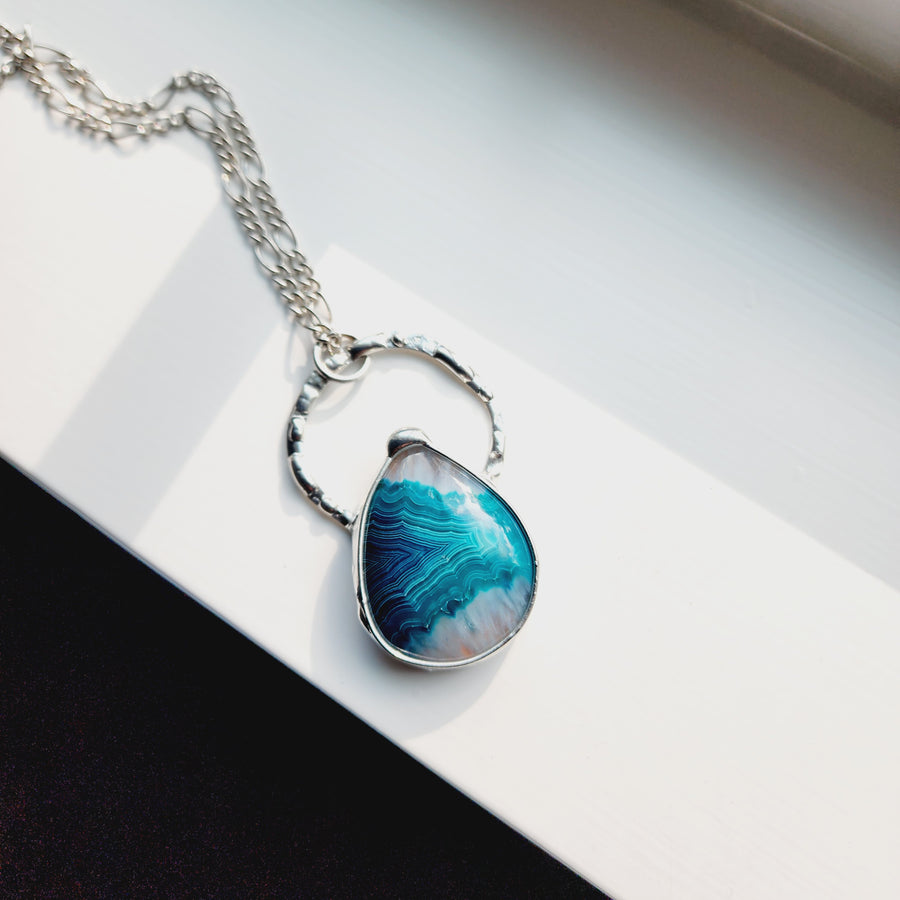 Crazy Lace Agate Pendant, Large Teal