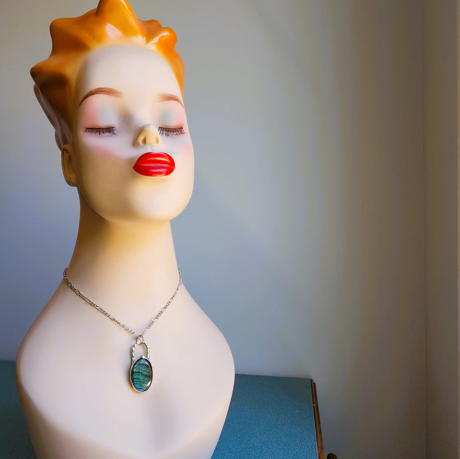 Super Flashy Large Blue Labradorite Pendant Necklace