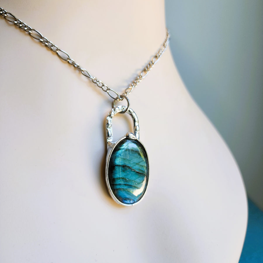 Super Flashy Large Blue Labradorite Pendant Necklace