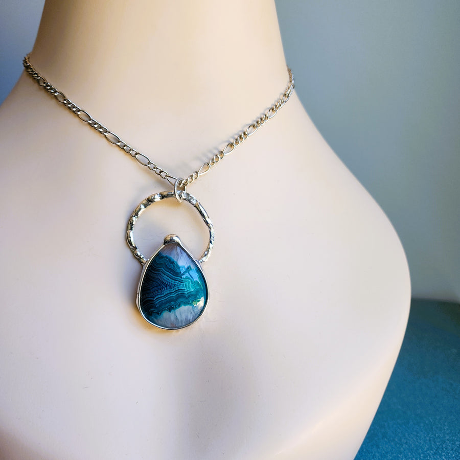 Crazy Lace Agate Pendant, Large Teal
