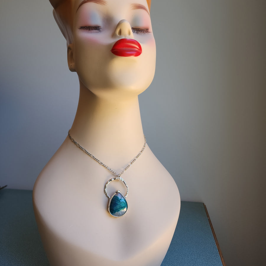 Crazy Lace Agate Pendant, Large Teal