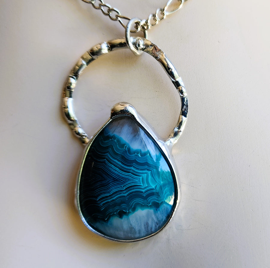 Crazy Lace Agate Pendant, Large Teal