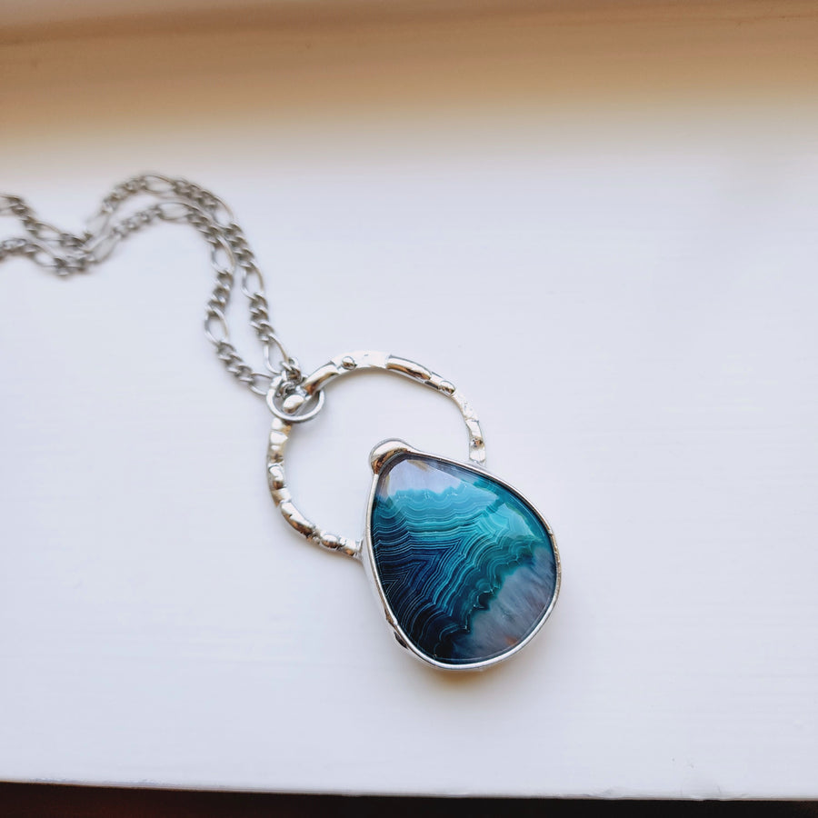 Crazy Lace Agate Pendant, Large Teal