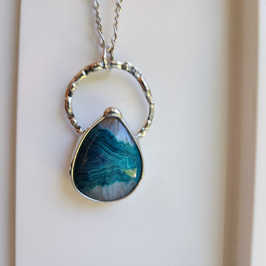 Crazy Lace Agate Pendant, Large Teal