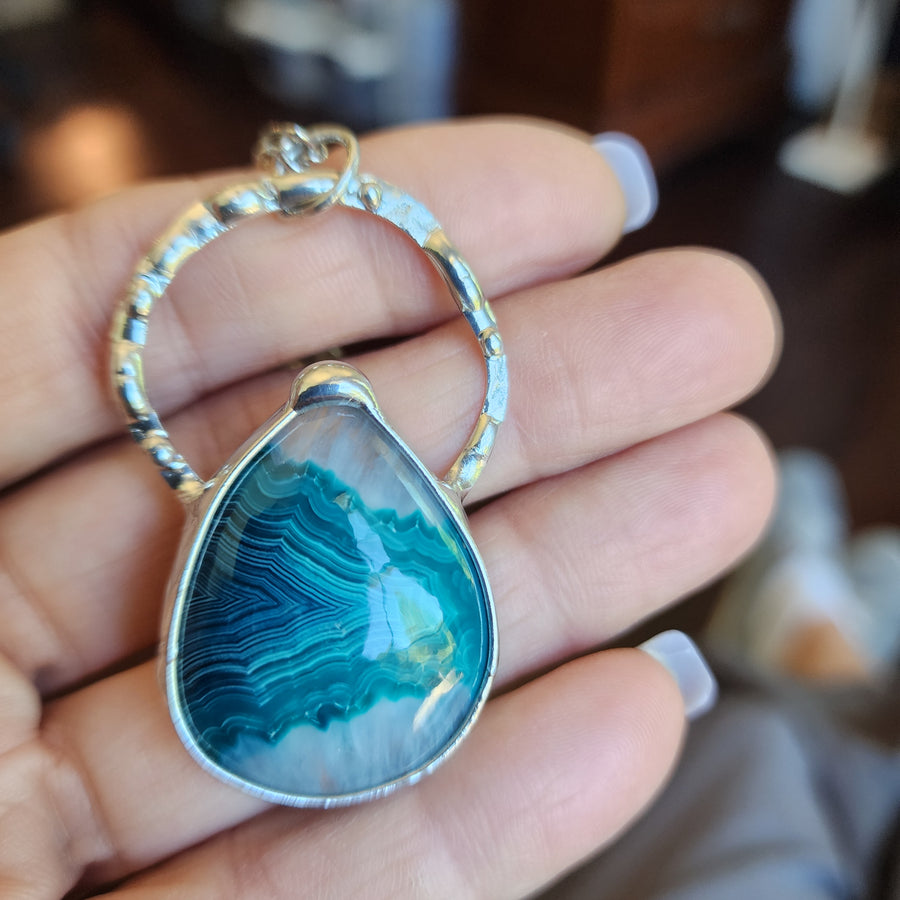 Crazy Lace Agate Pendant, Large Teal