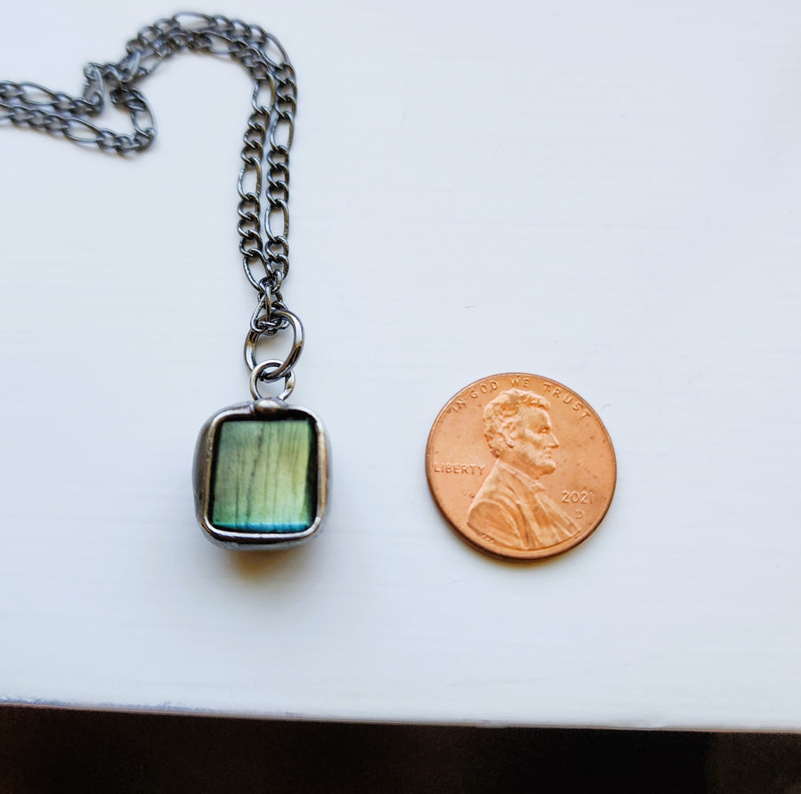 SOLD - Small, Super Green Flash, Labradorite Pendant