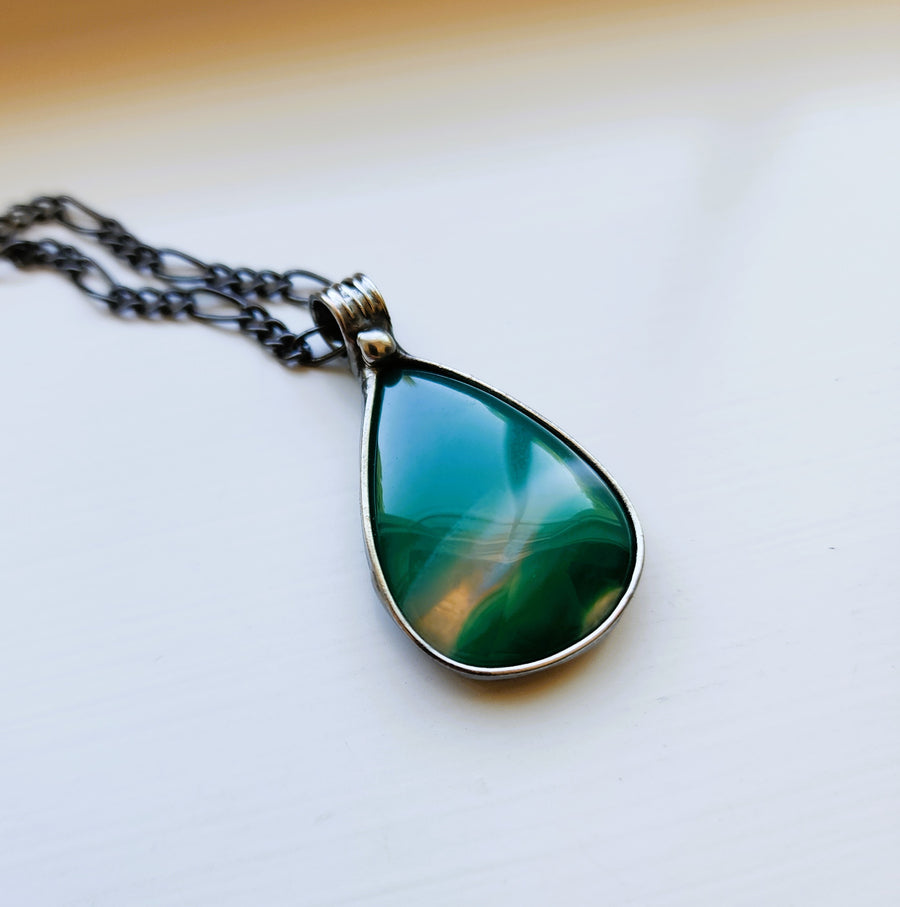 Green with Copper Flash Agate Pendant