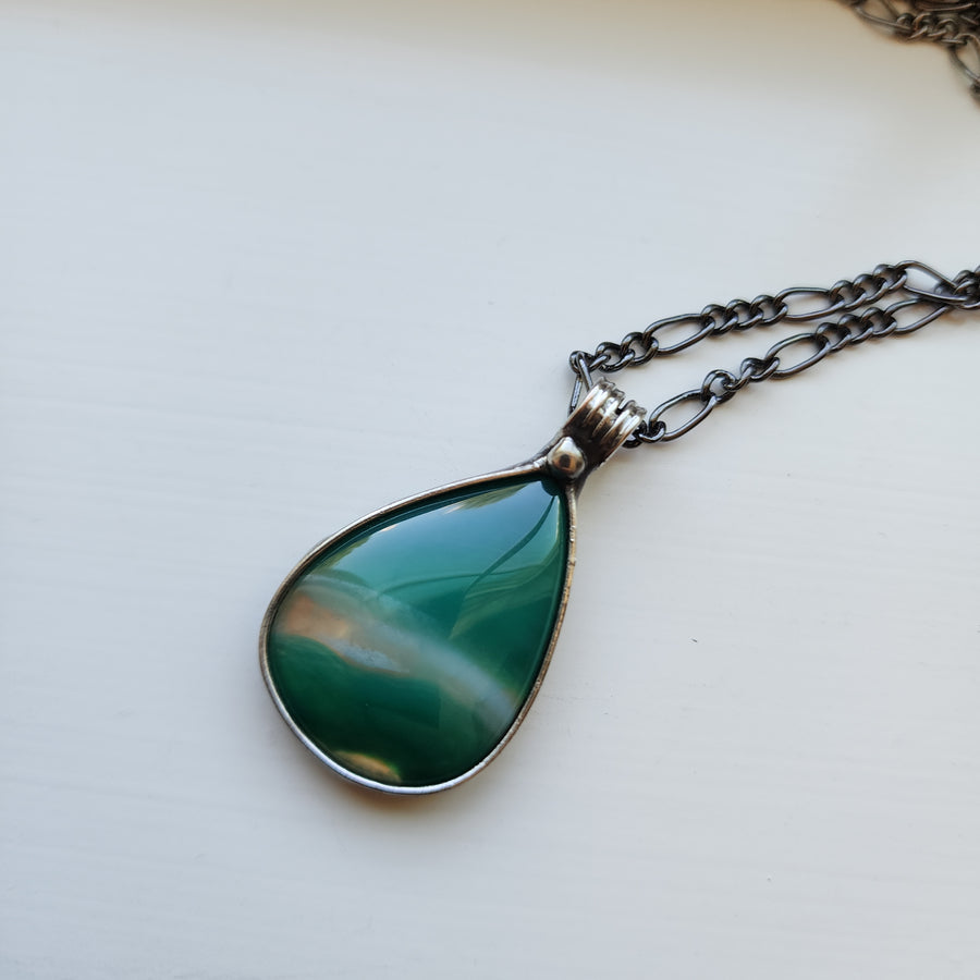 Green with Copper Flash Agate Pendant