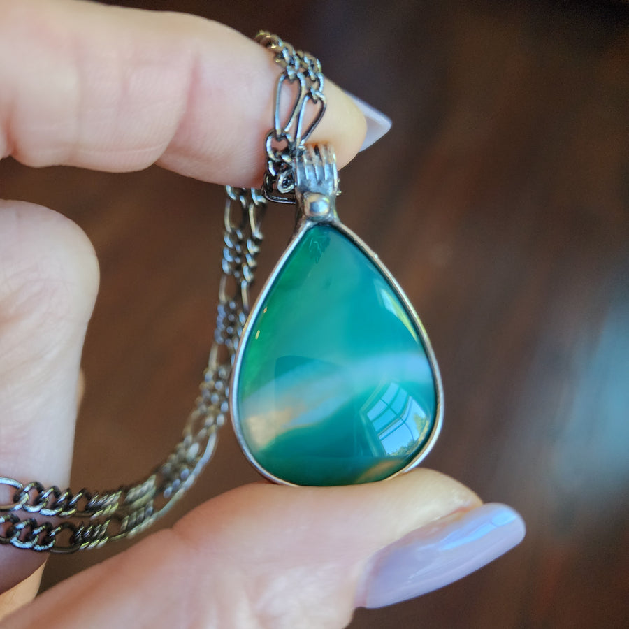 Green with Copper Flash Agate Pendant