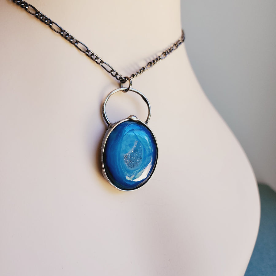 SOLD - Blue Agate Druzy Pendant Necklace
