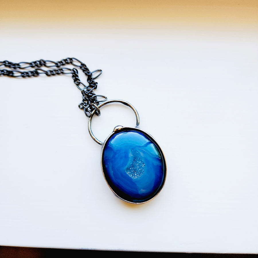 SOLD - Blue Agate Druzy Pendant Necklace