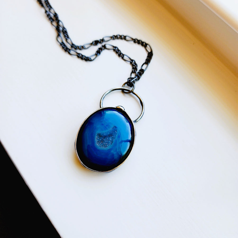 SOLD - Blue Agate Druzy Pendant Necklace