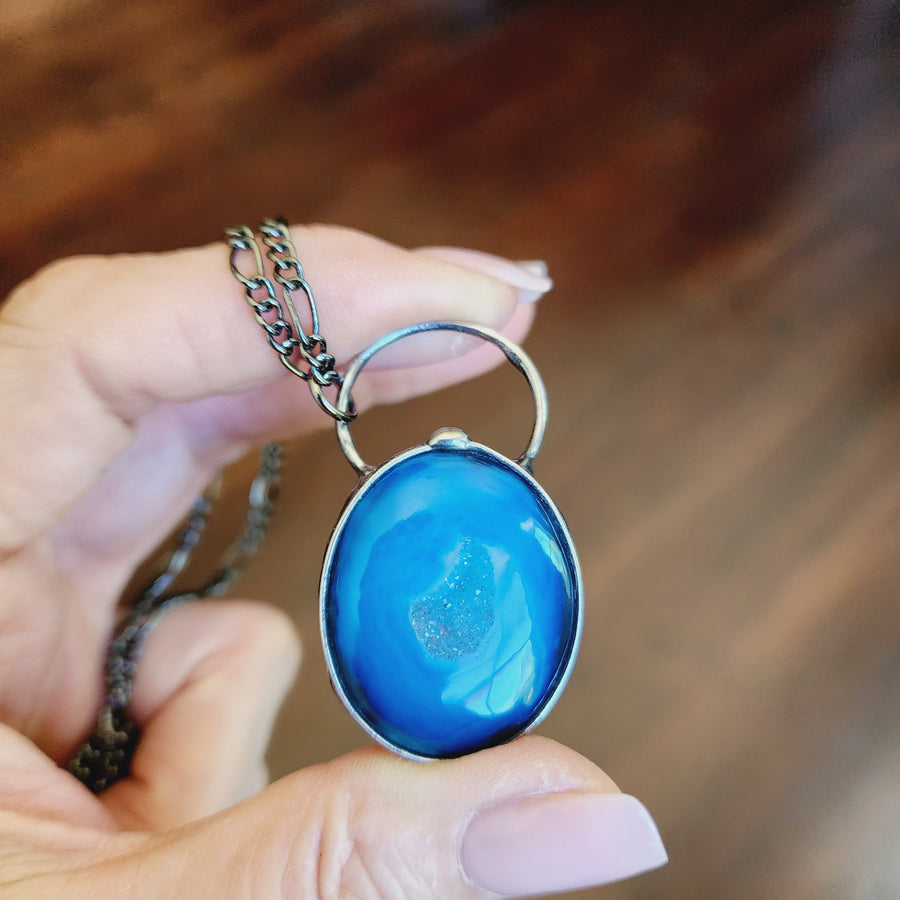 SOLD - Blue Agate Druzy Pendant Necklace