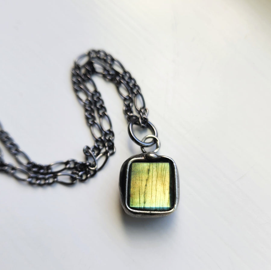 SOLD - Small, Super Green Flash, Labradorite Pendant