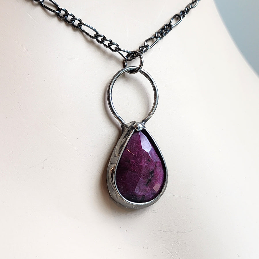 Faceted Ruby Pendant Necklace - SOLD