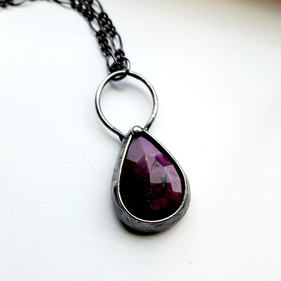 Faceted Ruby Pendant Necklace - SOLD