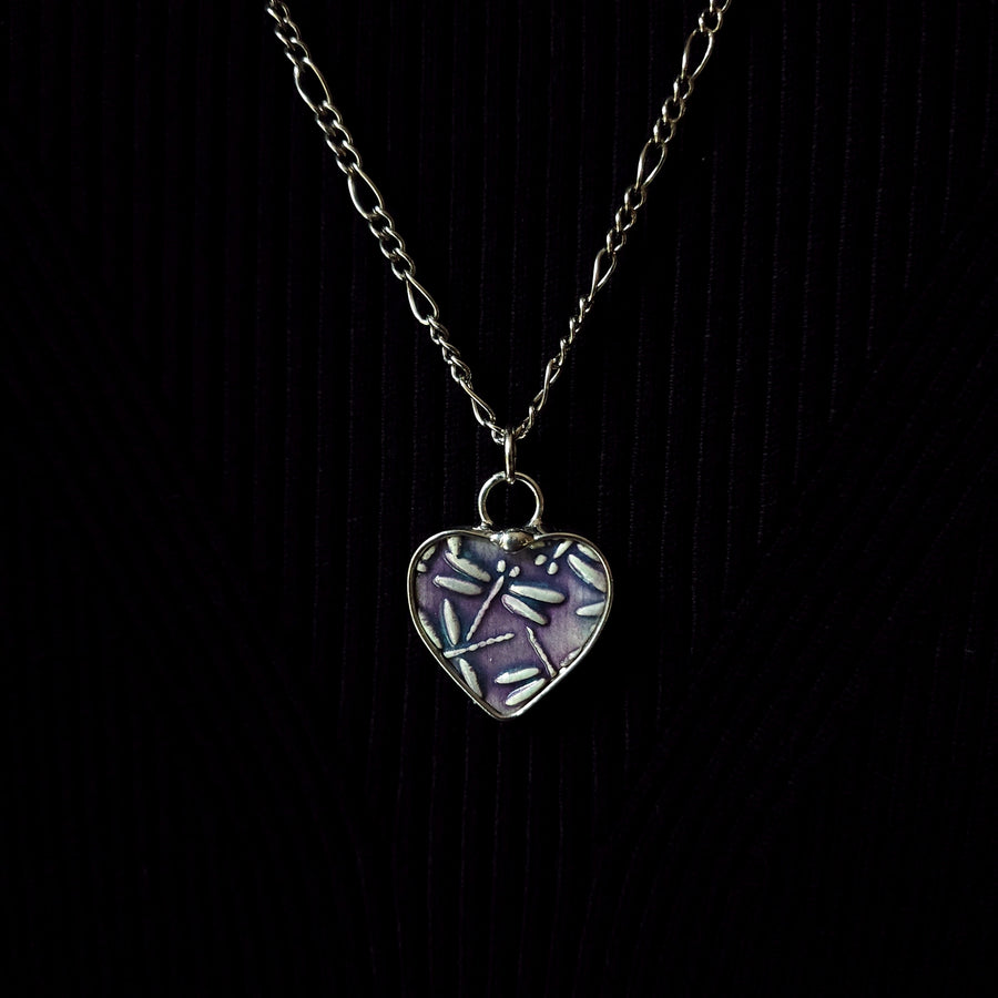 Purple Dragonfly Heart Pendant - SOLD