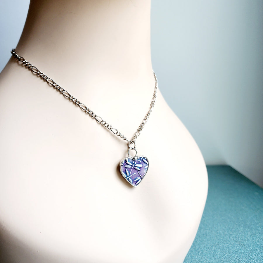 Purple Dragonfly Heart Pendant - SOLD