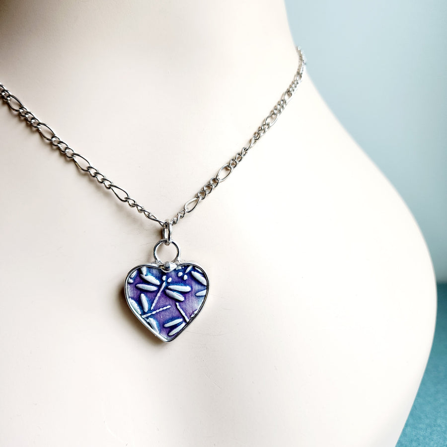Purple Dragonfly Heart Pendant - SOLD